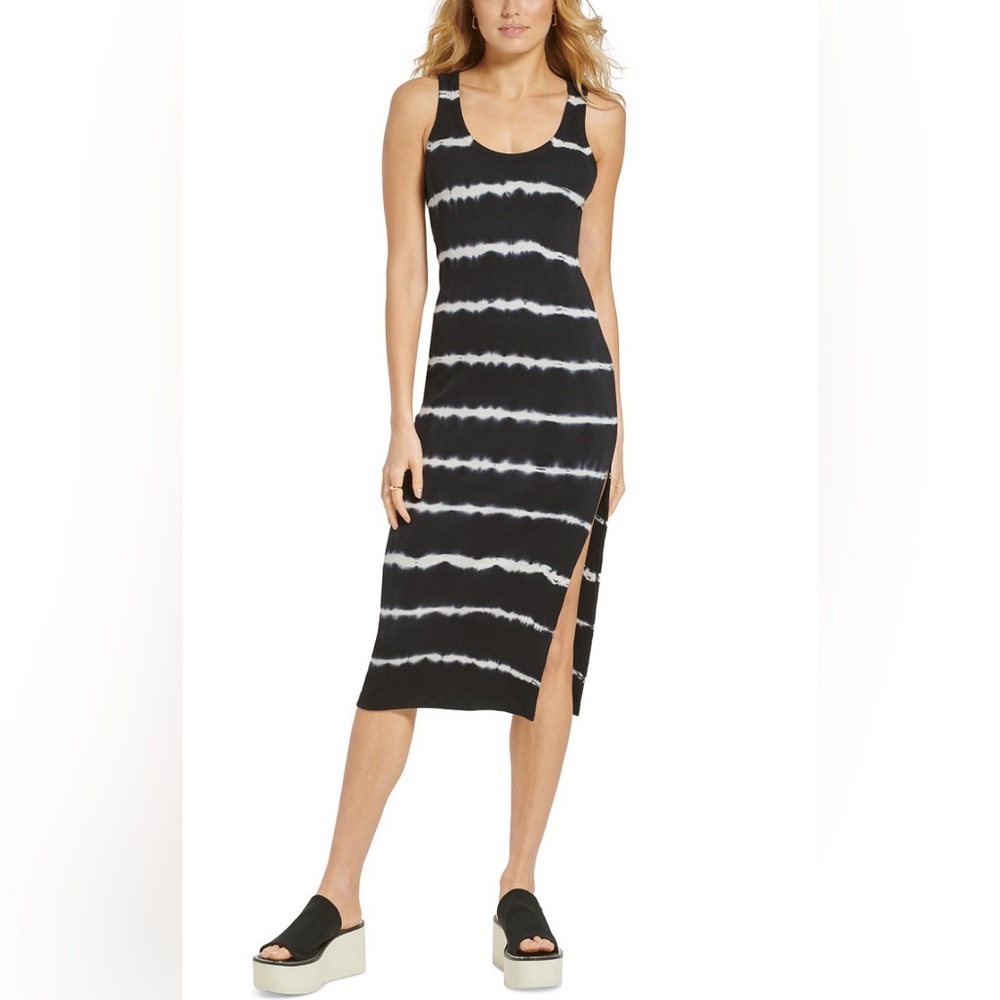 🔥 $89 DKNY Jeans Women’s Tie Dyed B & W Ribbed Maxi Dress Sz M 🔥
